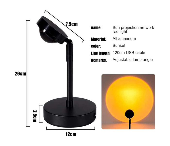 Adjustable Sunset Lighting Projection LED Lamps for Bedroom - Black - Zoom Image 6