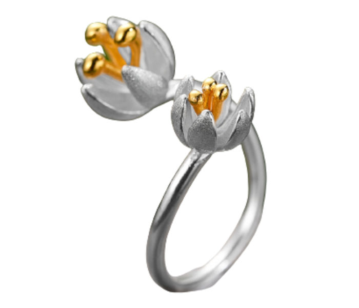 Lovely Flower Deisgn Finger Ring For Women -Silver and Gold  - Zoom Image 1