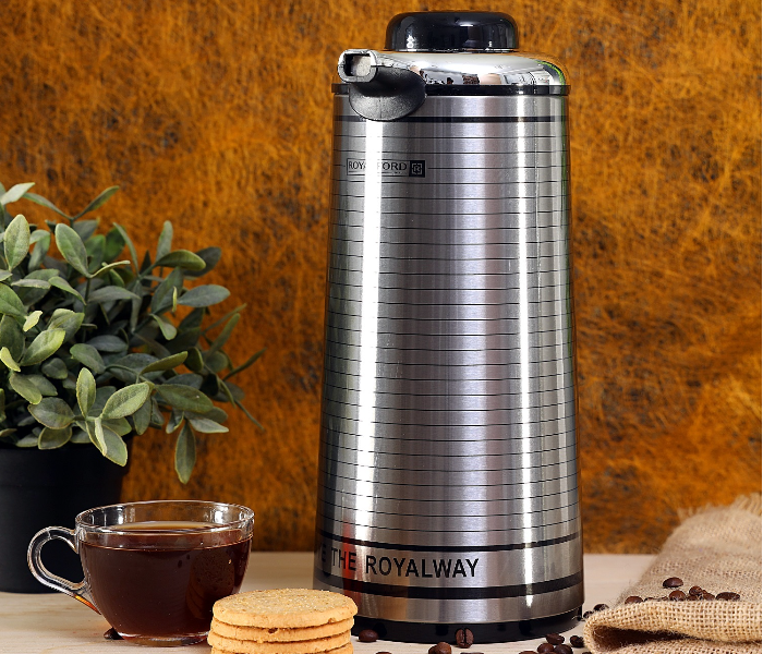 Royalford RF5754 1.6 Litre Glass Vacuum Flask - Silver & Black - Zoom Image 1