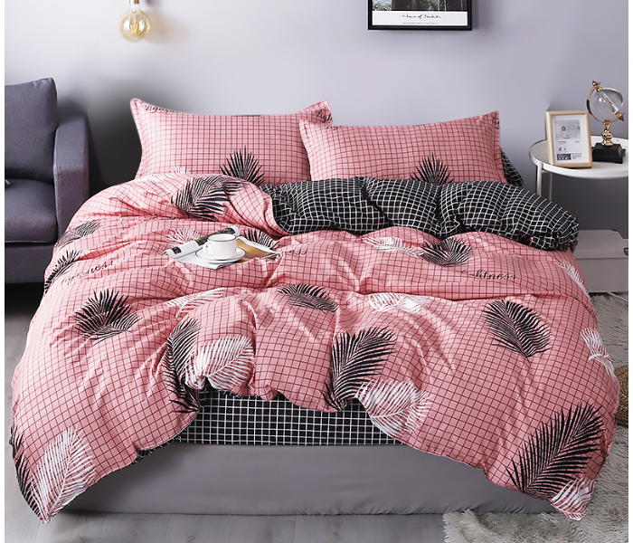 JA158-3 Cotton Double Size Bedsheet with Quilt Cover and Pillow Case 4 Pcs- Pink - Zoom Image