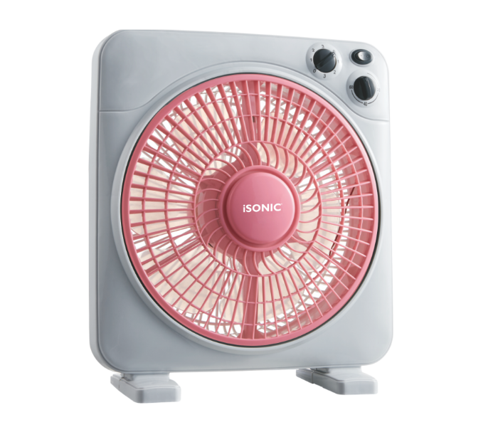 Isonic iF 327 10 Inch 35 Watts 5 Blade Leaf Quiet Motor Aerodynamic Design Box Fan  -White and Pink - Zoom Image 1