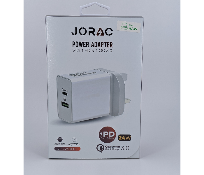 Jorac UW64 Lightning Dual PD Port Quick Charger - White - Zoom Image 1