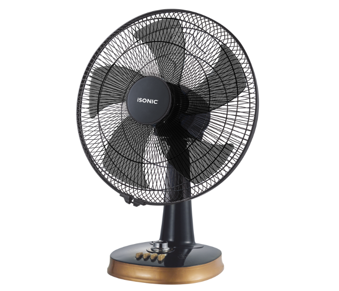 Isonic iF 324 16 Inch 45 Watts Aerodynamic Design Table Fan 5 Blade Leaf 3 Speed Control  Quiet Motor- Black and Brown  - Zoom Image