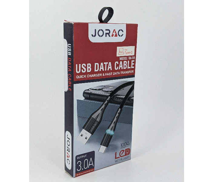 Jorac RA-59 3A Type-C Nylone Cable With LED Lighting - Black - Zoom Image 3