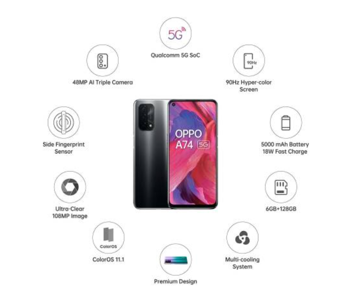 Oppo A74 6GB RAM 128 Storage - Fluid Black - Zoom Image 5