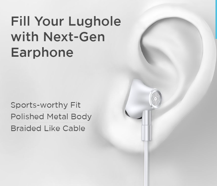 Lenovo HF140 3.5mm Metal Half In-Ear Wired Earphone with Stereo Surround, Metal Ear case, Volume Slider Control and Microphone for Hands-free Calls and Listening Music - White - Zoom Image 3