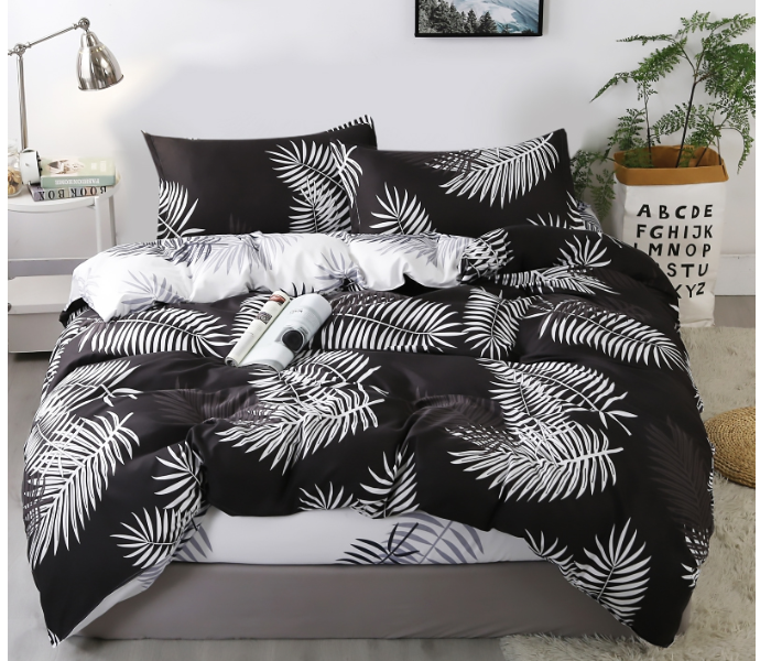 JA158-18 Cotton Double Size Bedsheet with Quilt Cover and Pillow Case 4 Pcs- Black and White - Zoom Image