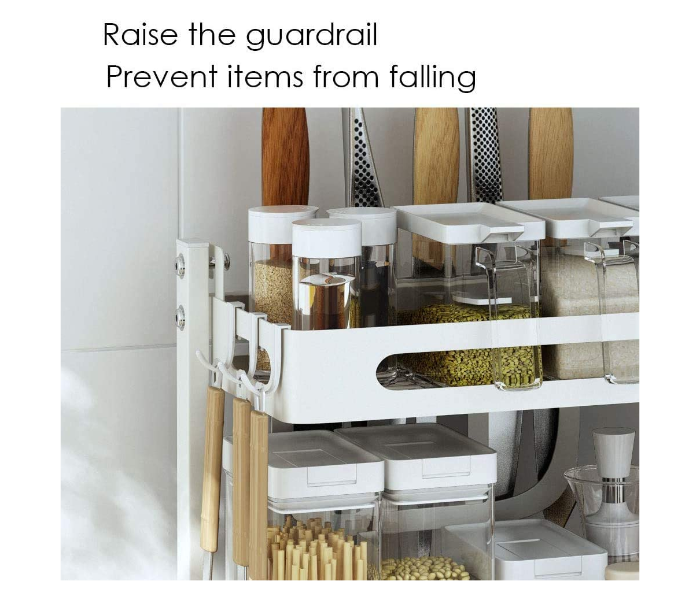 Three Tier Metal Countertop Kitchen Spice Rack with 3 Hooks - White - Zoom Image 3