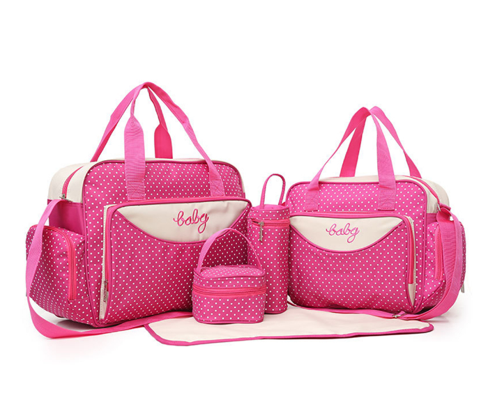 Kidle 3019T Set of 5 Piece Fashion Polka Dot Diaper Bag - Pink - Zoom Image