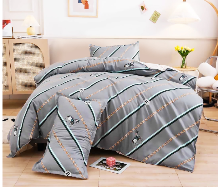 JA158-22 Cotton Double Size Bedsheet with Quilt Cover and Pillow Case 4 Pcs- Grey - Zoom Image