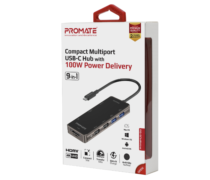 Promate PRIMEHUB-GO USB-C Hub with 100W Power Delivery - Zoom Image 6