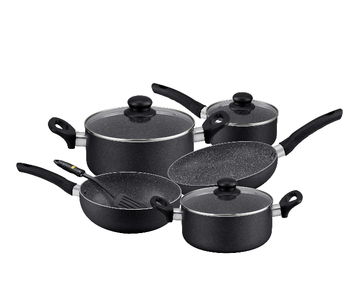 Delcasa DC1577 9 Pieces Granite Coated Aluminium Cookware Set- Black - Zoom Image