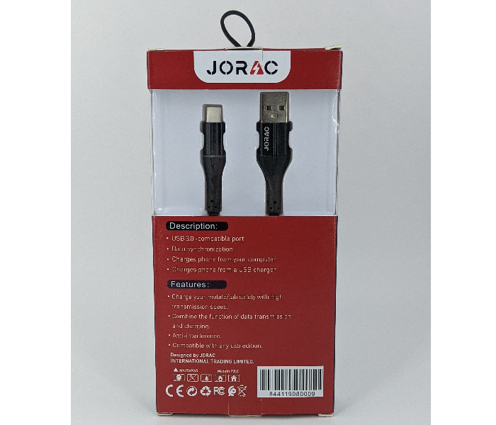 Jorac RA-59 3A Type-C Nylone Cable With LED Lighting - Black - Zoom Image 2