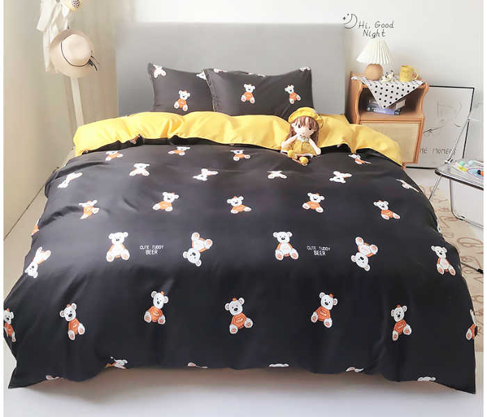 JA158-5 Cotton Double Size Bedsheet with Quilt Cover and Pillow Case 4 Pcs- Black - Zoom Image