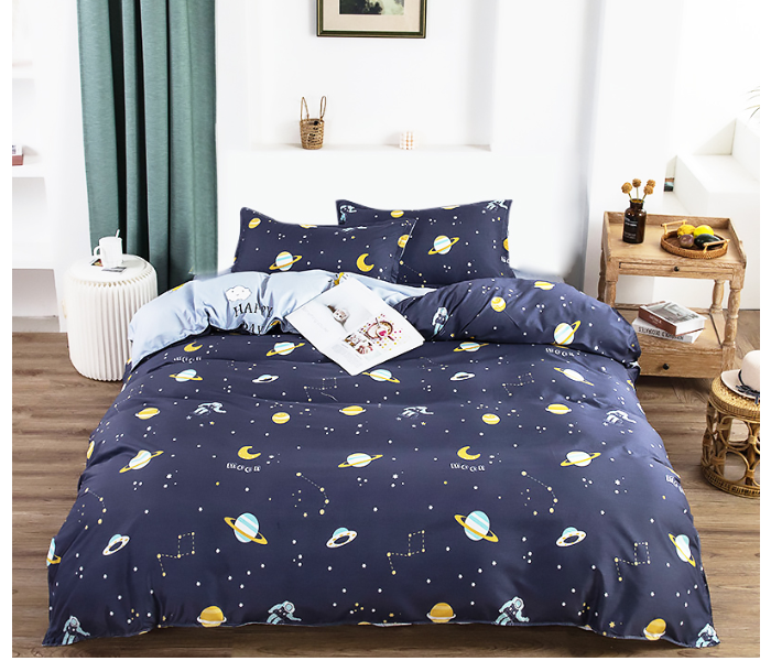 JA158-2 Cotton Double Size Bedsheet with Quilt Cover and Pillow Case 4 Pcs- Blue - Zoom Image