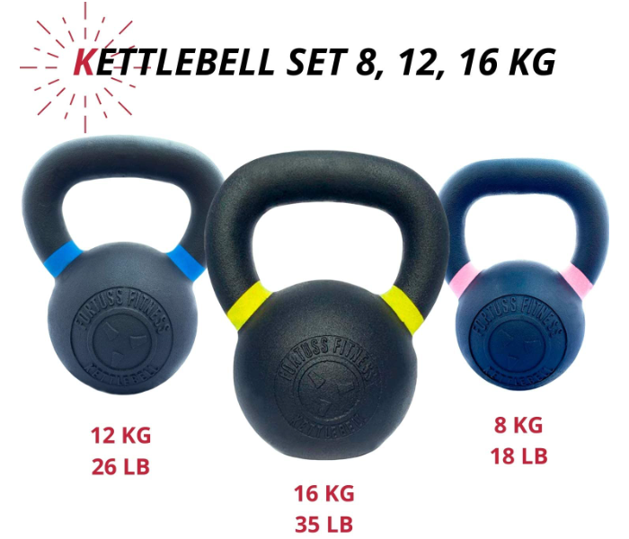 Fortuss Cast Iron Kettlebell Set 3 pcs 8, 12, 16 KG Home Gym Workout Equipment - Zoom Image 1