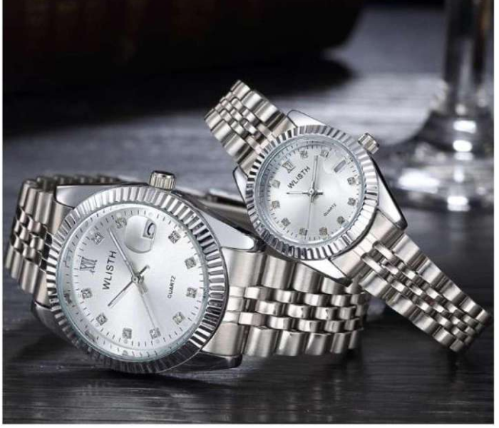 Casual Couple 1919 Watches for Women and Men Analog Quartz Wrist Watch - White and Silver - Zoom Image 1