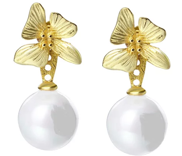 Elegant and Fashionable Faux Pearl Natural Flower Design Ear Ring For Women - Gold - Zoom Image 1