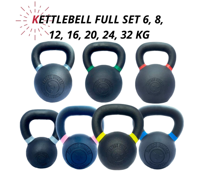 Fortuss Cast Iron Kettlebell Set 7 pcs 6, 8, 12, 16, 20, 24, 32 KG Home Gym Workout Equipment - Zoom Image 1