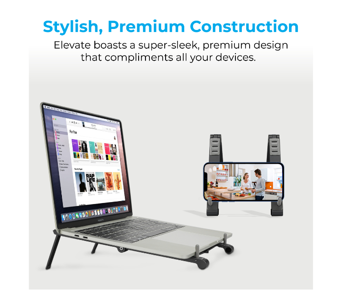 Promate ELEVATE Aluminum Multi-Angle Foldable Laptop Stand - Grey - Zoom Image 3