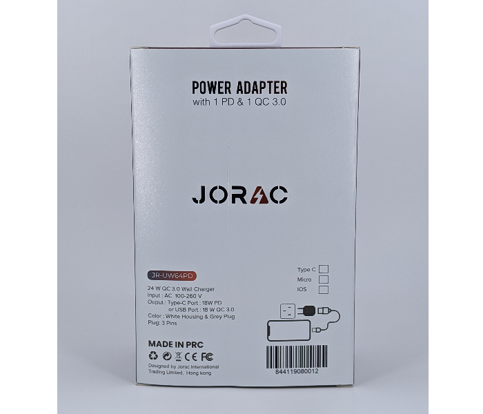 Jorac UW64 Type-C Dual PD Port Quick Charger for Samsung -White - Zoom Image 2