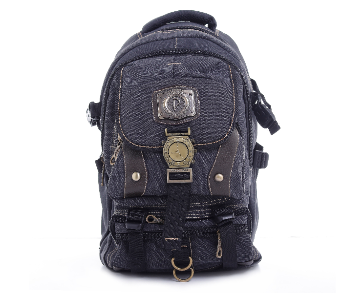 Para John PJBP6533A20-B 20 inch Canvas Leather Backpack - Black - Zoom Image 1