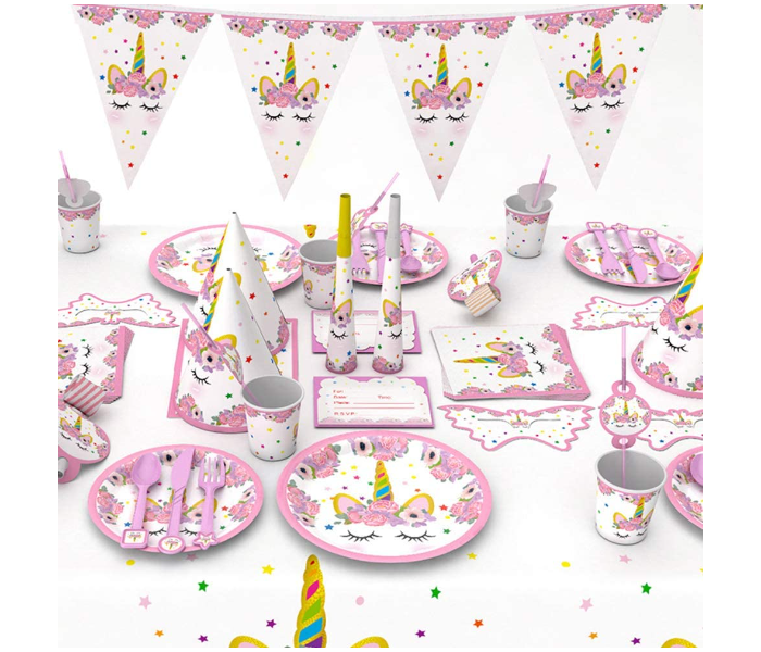 90 Pieces Unicorn Theme Disposable Party Decoration Supplies- Pink  - Zoom Image 1