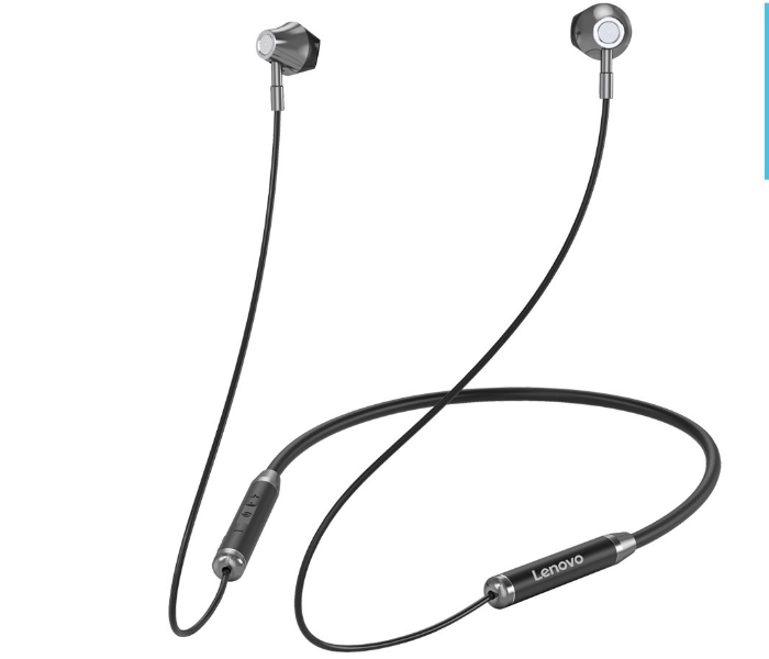 Lenovo HE06 Bluetooth 5.0 Wireless Neckband Magnetic Earbuds Sports Earphone with Noise Cancelling Mic for Android Mobiles, iPhones, Laptops and Tablets - Black - Zoom Image 1