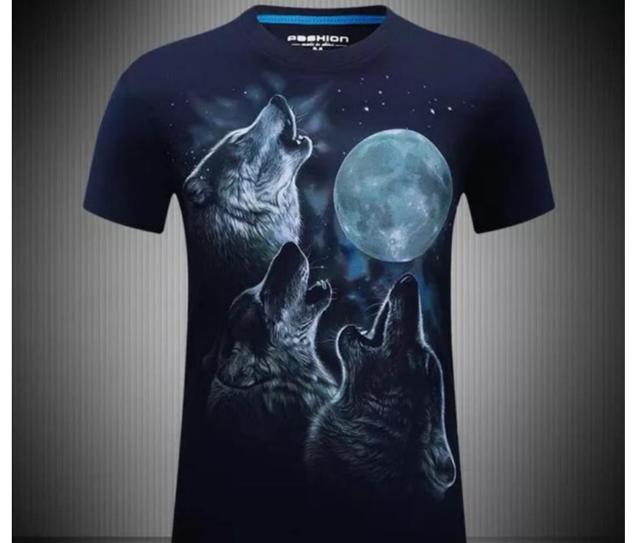 Comfort Cotton Mix Extra Large 3D Printed Tshirt For Men - Indigo Blue - Zoom Image