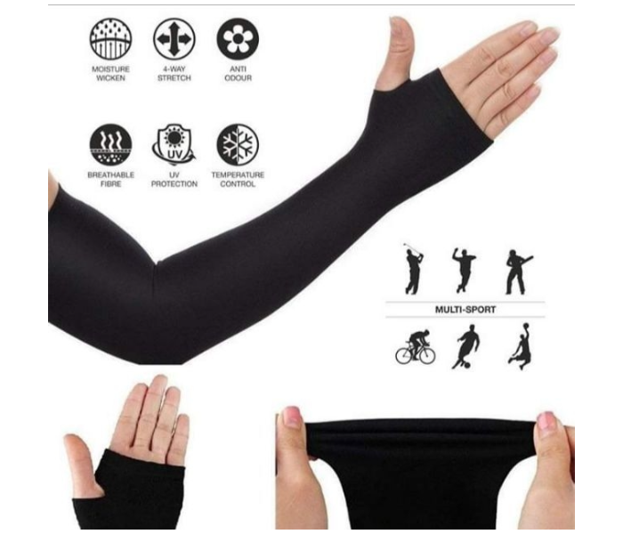 Arm Sleeves 1 Pair UV Protection Cooling Long Arm Cover Fast Dry For Cycling  - Black - Zoom Image 2