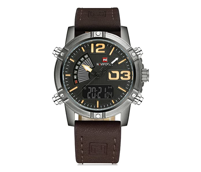 Naviforce NF9095 Leather Analog-Digital Casual Watch For Men - Dark Grey - Zoom Image