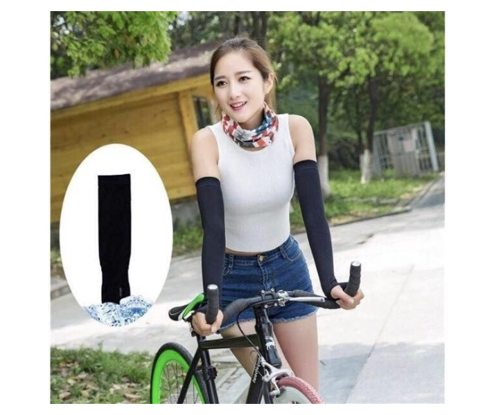 Arm Sleeves 1 Pair UV Protection Cooling Long Arm Cover Fast Dry For Cycling  - Black - Zoom Image 4