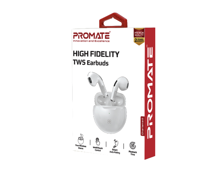 Promate CHARISMA-2 True Wireless Premium In-Ear Bluetooth Headphones with Charging Case - White - Zoom Image 2