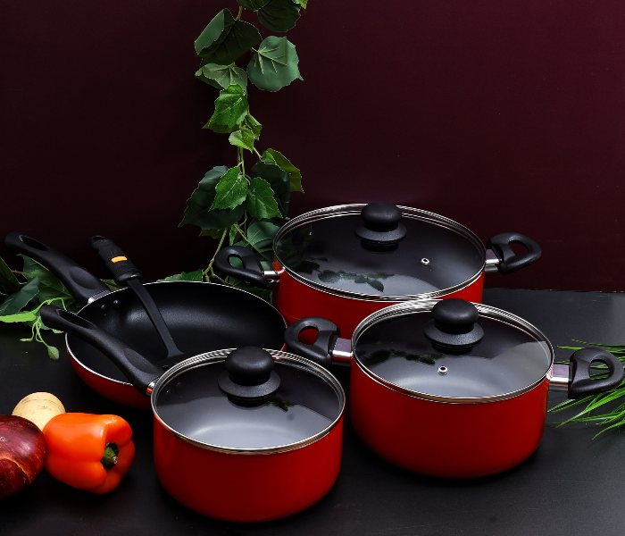 Royalford RF6082 8Pieces Non-Stick Cookware Set - Red & Black - Zoom Image 2