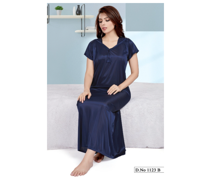 Faaiza Single Piece Free Size Silky Satin Nightwears for Women - Blue - Zoom Image