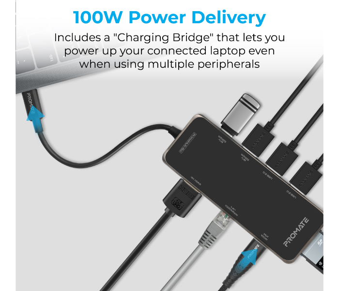 Promate PRIMEHUB-GO USB-C Hub with 100W Power Delivery - Zoom Image 3