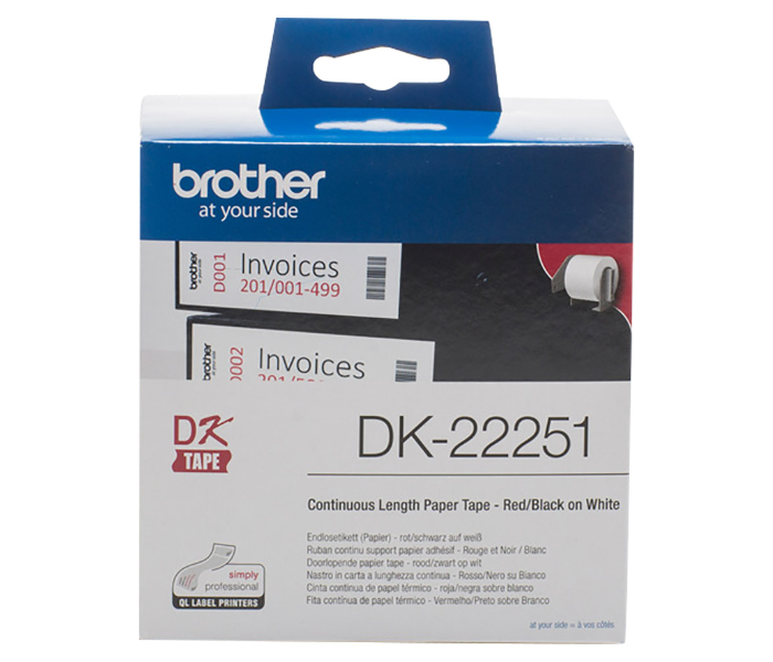 Brother DK-22251 62mm Black and Red on White Continuous Paper Label - Zoom Image 2