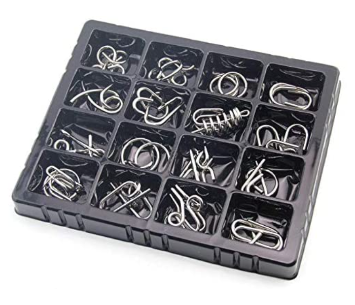 Montessori Materials 16 pieces Set Mind Brain Teaser Puzzles- Silver - Zoom Image 2