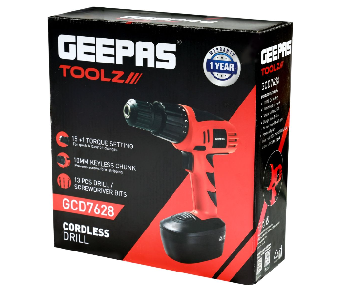 Geepas GCD7628 12V Cordless Drill - Red and Black  - Zoom Image 7