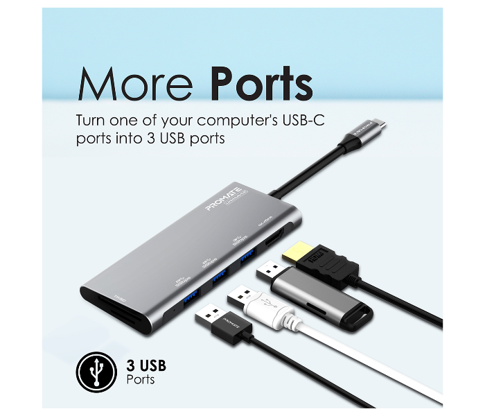 Promate LINKHUB-C2 Universal 6 in 1 USB-C Hub Multiport Adapter - Zoom Image 2