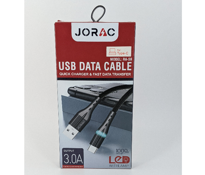 Jorac RA-59 3A Lightning Nylone Cable With LED Lighting -Black - Zoom Image 1