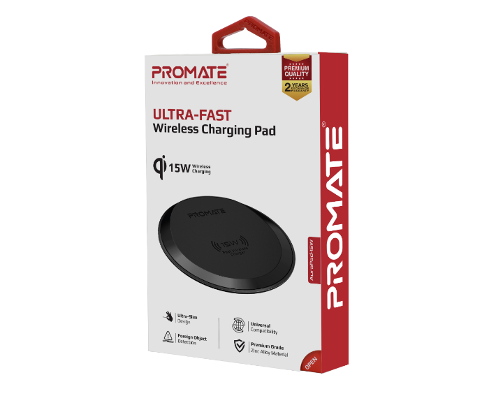 Promate AURAPAD-15W Premium Ultra-Slim 15W Fast Wireless Charging Pad with Anti-Slip Surface - Black - Zoom Image 4