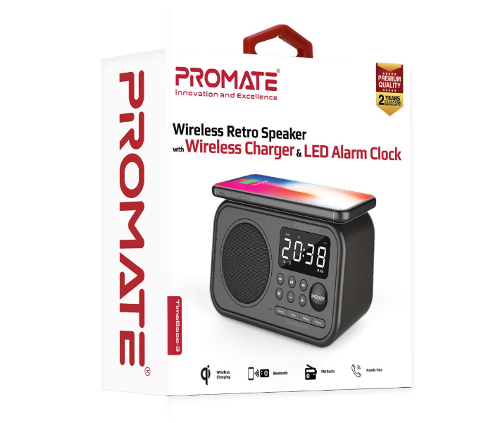 Promate TIMEBASE-3 5W Qi Wireless Charger Speaker - Black - Zoom Image 2