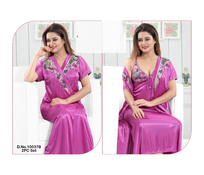 Faaiza Two Piece Free Size Silky Satin Nightwears for Women - Purple Pink - Zoom Image