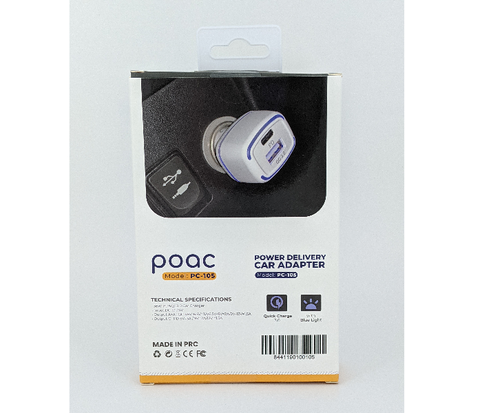 Poac PC-105 36W Power Delivery Car Adaptor - White - Zoom Image 2