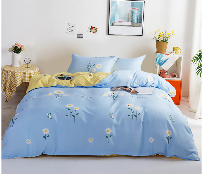 JA158-12 Cotton Double Size Bedsheet with Quilt Cover and Pillow Case 4 Pcs- Light Blue - Zoom Image