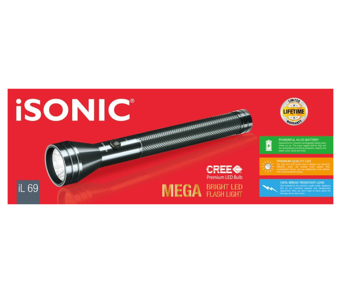 iSonic IL 69 3W Mega Bright LED Flash Light - Black - Zoom Image