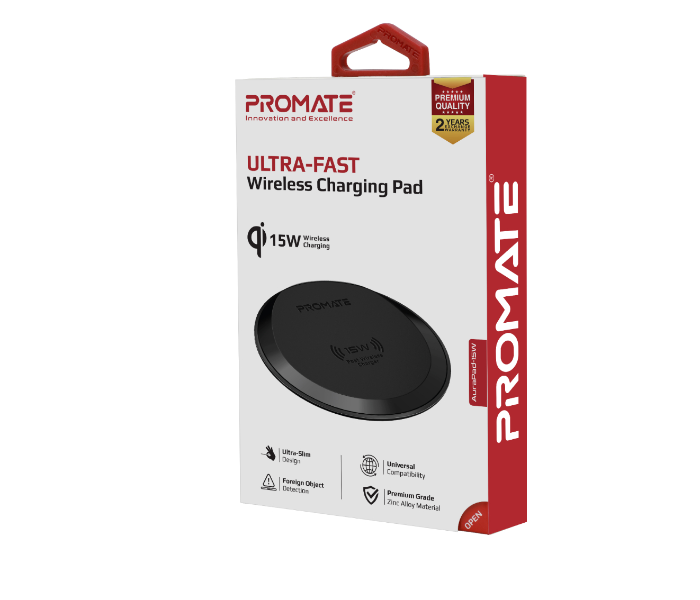 Promate AURAPAD-15W Premium Ultra-Slim 15W Fast Wireless Charging Pad with Anti-Slip Surface - Grey - Zoom Image 2