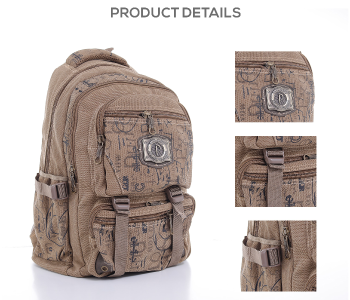 Para John PJBP6537A18-K 18 inch Canvas Leather Backpack - Khaki - Zoom Image 2