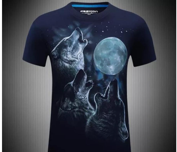 Comfort Cotton Mix Medium 3D Printed Tshirt For Men - Indigo Blue - Zoom Image